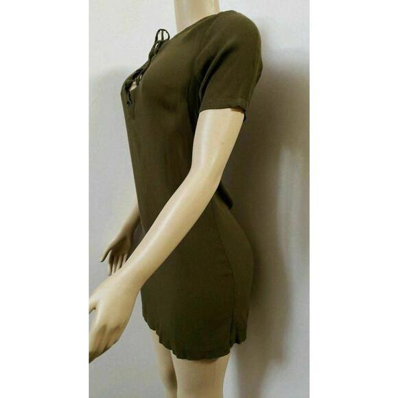 MADEWELL ~ Novella Lace-Up Olive Green  women's Dress XXS Shift Short-sleeve - Picture 2 of 8